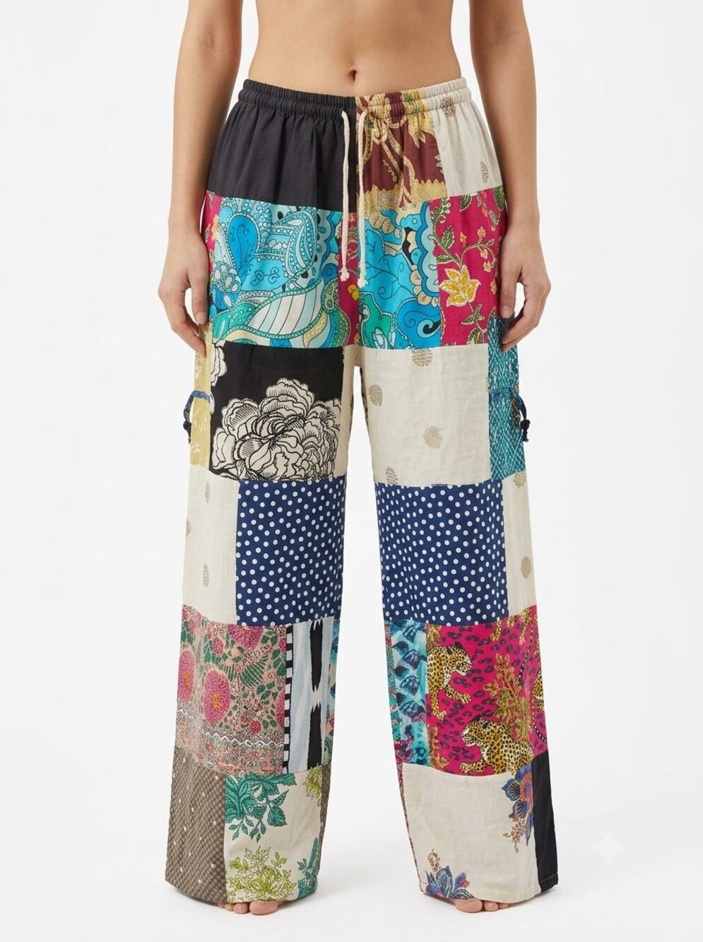 Ashley Taylor Patchwork Pants Womens One Size Multicolor Boho Hippie Wide Leg